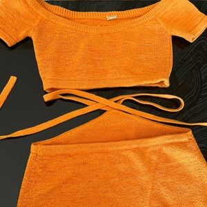 Cult Gaia xs knit wrap midi skirt set with cropped sweater $585